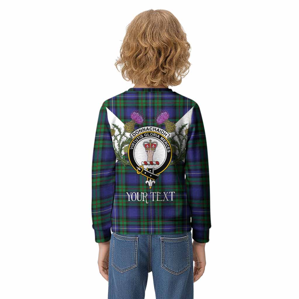 Donnachaidh Tartan Family Crest Kid Knitted Sweatshirt Scottish Burns Night Thistle Floral