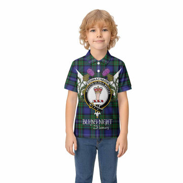 Donnachaidh Tartan Family Crest Kid Polo Shirt Scottish Burns Night Thistle Floral