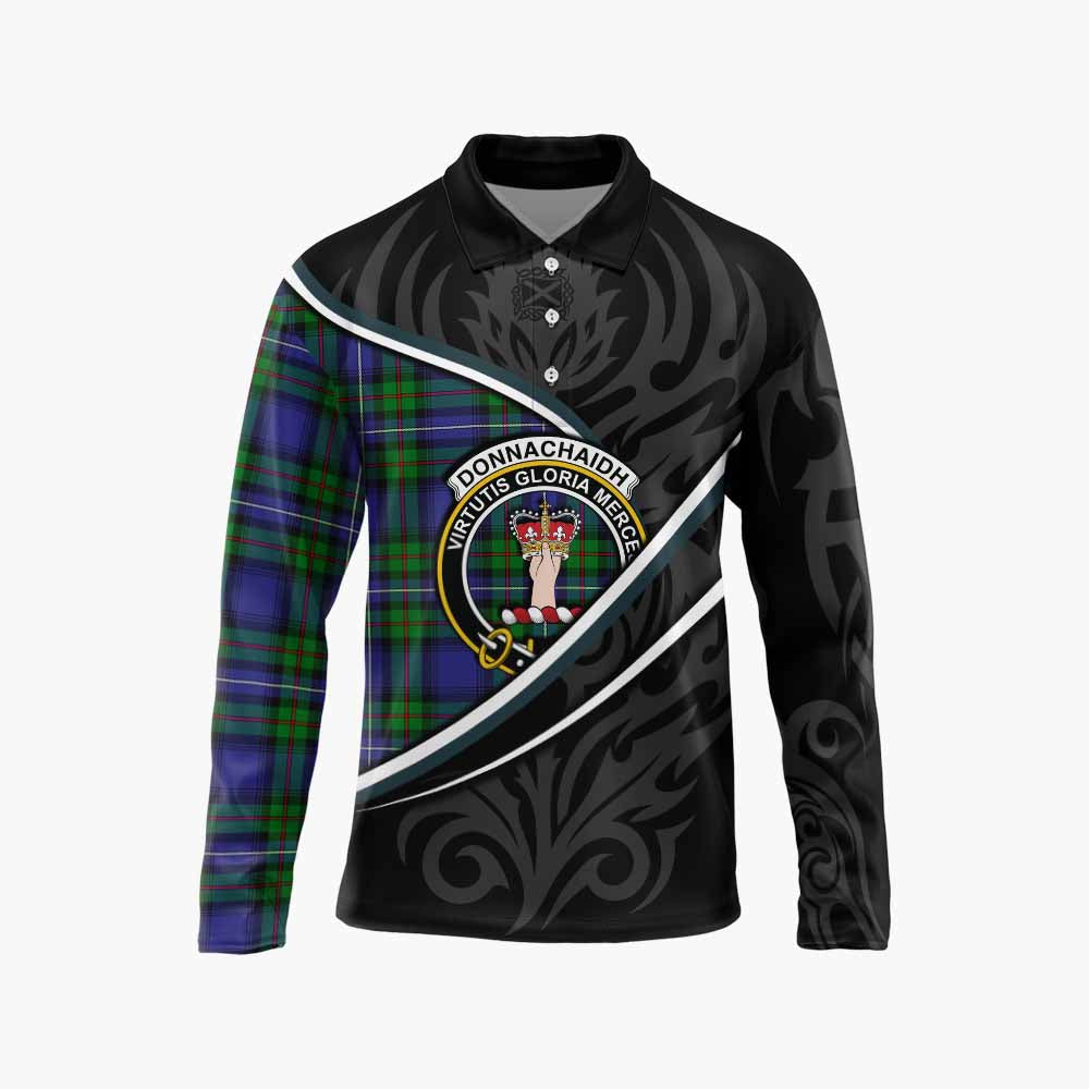 Donnachaidh Tartan Family Crest Long Sleeve Polo Shirt Celtic Scottish Thistle Floral - Tartan Vibes Clothing