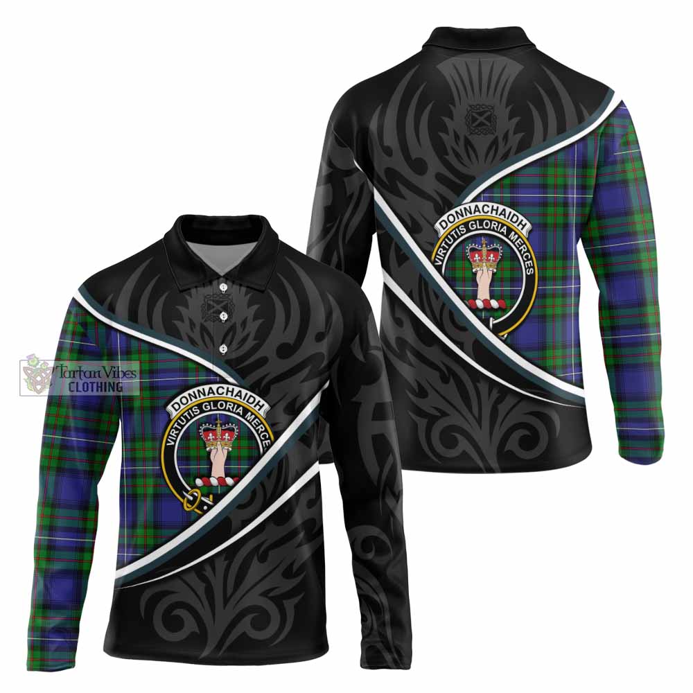 Donnachaidh Tartan Family Crest Long Sleeve Polo Shirt Celtic Scottish Thistle Floral - Tartan Vibes Clothing