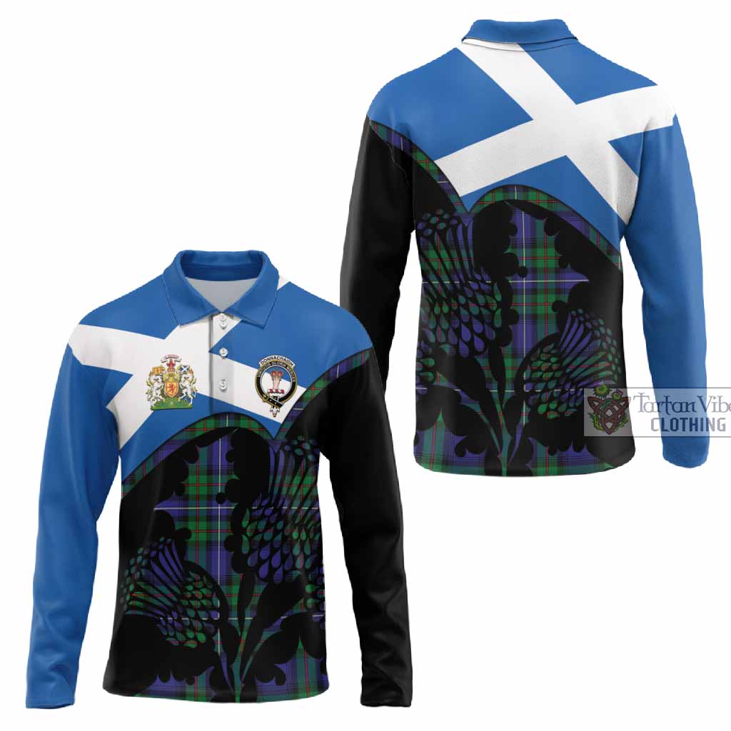 Donnachaidh Tartan Family Crest Long Sleeve Polo Shirt Scotland Thistle Floral Flag Style