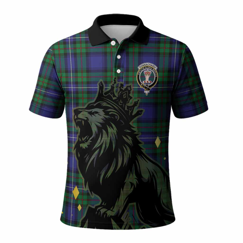 Donnachaidh Tartan Family Crest Polo Shirt Crowned Lion Roaring