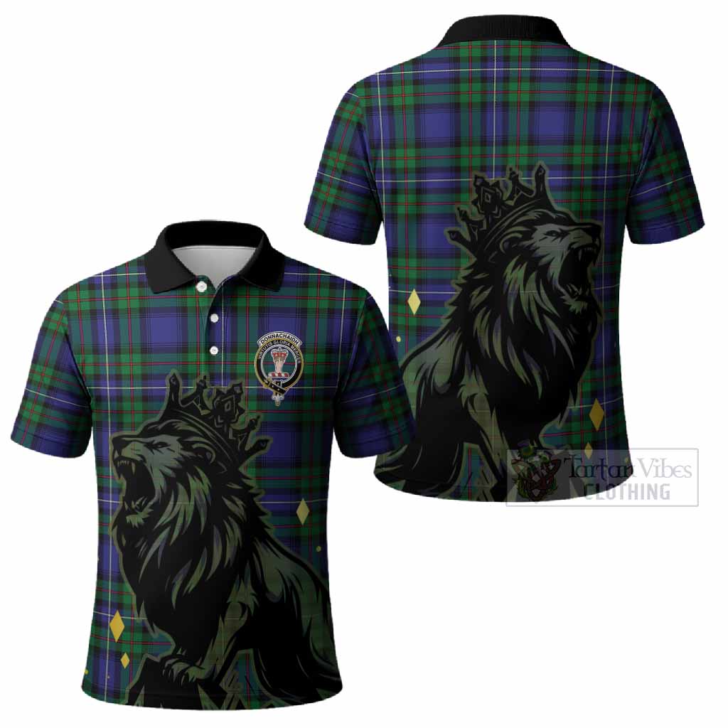 Donnachaidh Tartan Family Crest Polo Shirt Crowned Lion Roaring