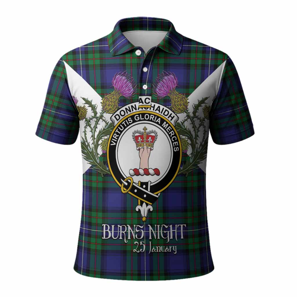 Donnachaidh Tartan Family Crest Polo Shirt Scottish Burns Night Thistle Floral