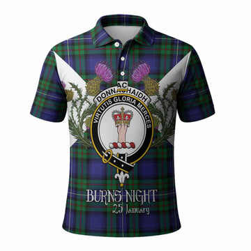Donnachaidh Tartan Family Crest Polo Shirt Scottish Burns Night Thistle Floral