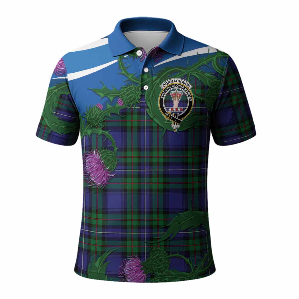 Donnachaidh Tartan Family Crest Polo Shirt Thistle in Minimalism