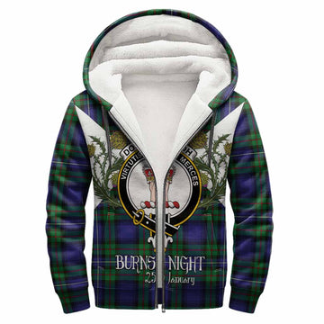 Donnachaidh Tartan Family Crest Sherpa Hoodie Scottish Burns Night Thistle Floral