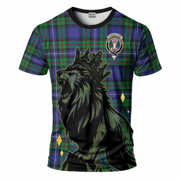 Donnachaidh Tartan Family Crest T-Shirt Crowned Lion Roaring