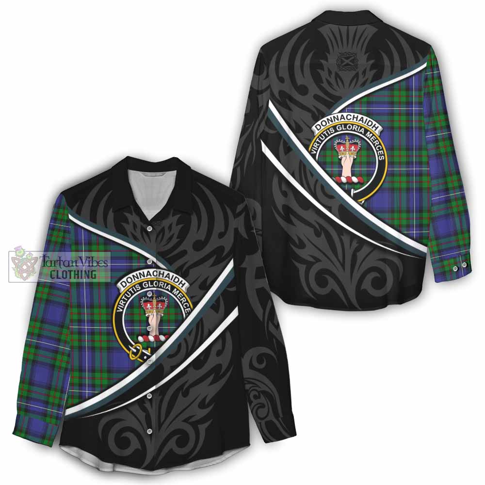 Donnachaidh Tartan Family Crest Women Casual Shirt Celtic Scottish Thistle Floral - Tartan Vibes Clothing