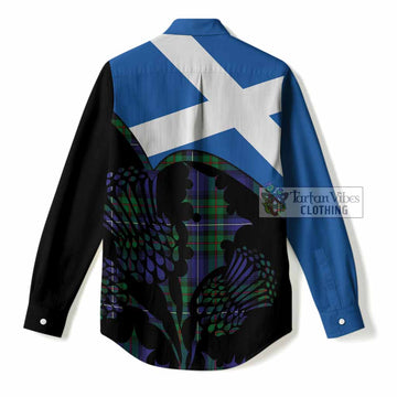 Donnachaidh Tartan Family Crest Women Casual Shirt Scotland Thistle Floral Flag Style