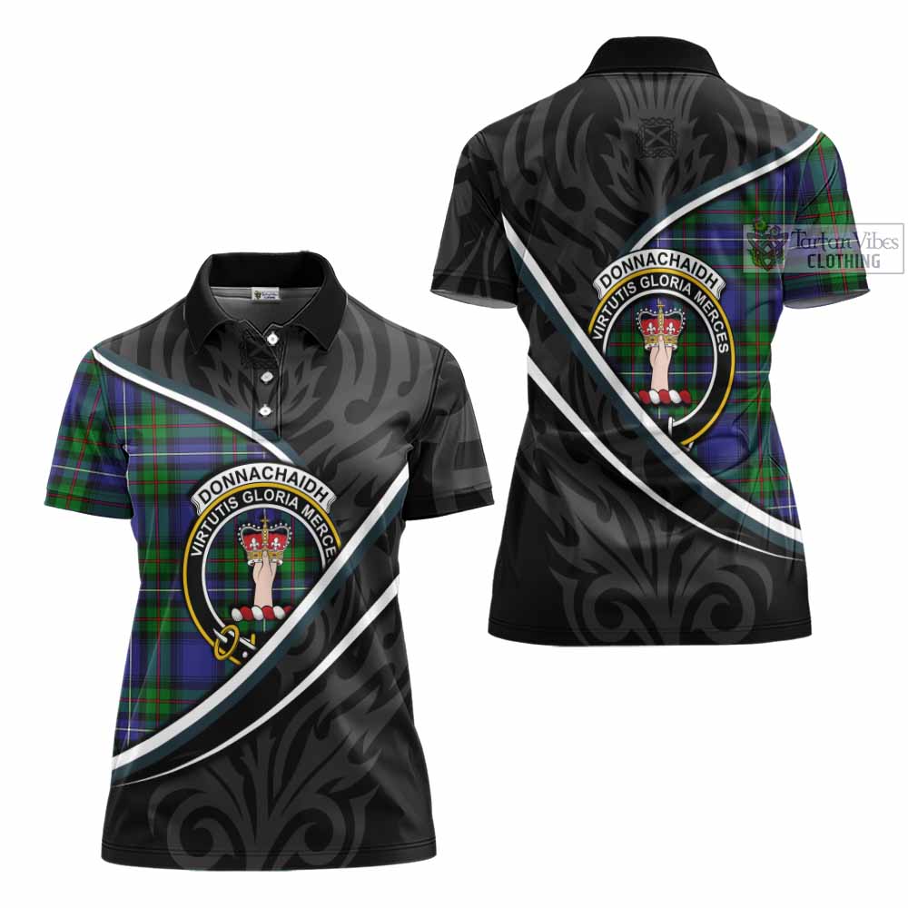Donnachaidh Tartan Family Crest Women's Polo Shirt Celtic Scottish Thistle Floral - Tartan Vibes Clothing