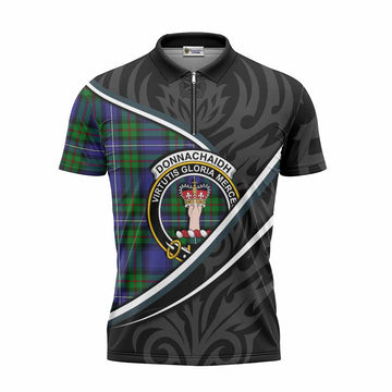 Donnachaidh Tartan Family Crest Zipper Polo Shirt Celtic Scottish Thistle Floral