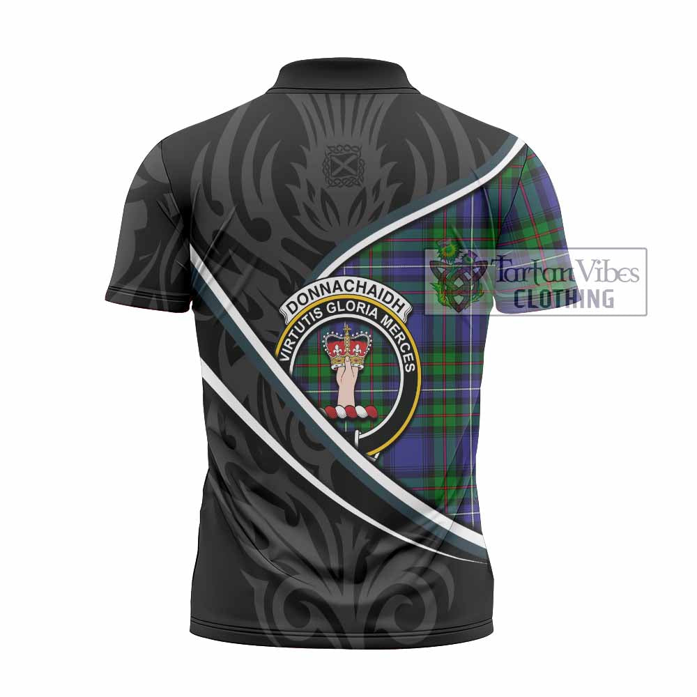 Donnachaidh Tartan Family Crest Zipper Polo Shirt Celtic Scottish Thistle Floral - Tartan Vibes Clothing