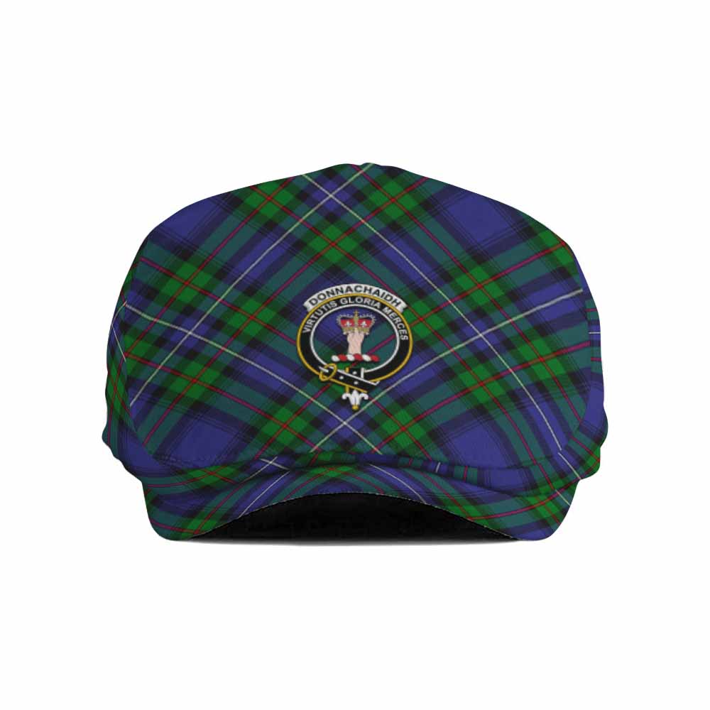 Donnachaidh Tartan Flat Cap, Jeff Cap Cross Style with Family Crest - Tartan Vibes Clothing