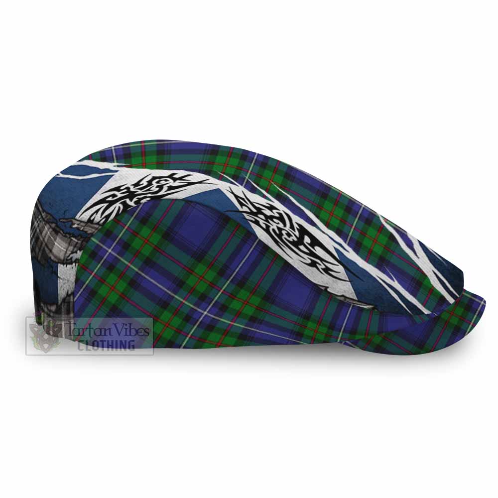 Donnachaidh Tartan Flat Cap, Jeff Cap Scotland Flag Ripped Tribal Design