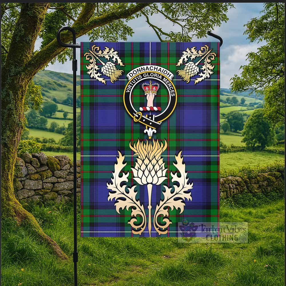 Donnachaidh Tartan Garden Flag with Golden Regal Scottish Thistle Emblem - Tartan Vibes Clothing