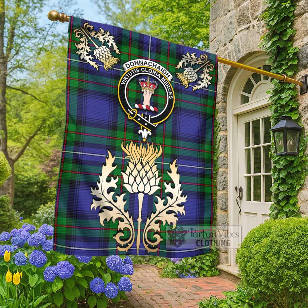 Donnachaidh Tartan Garden Flag with Golden Regal Scottish Thistle Emblem - Tartan Vibes Clothing