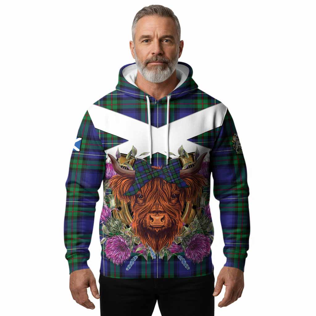 Donnachaidh Tartan Hoodie Scottish Thistle Heilan Coo