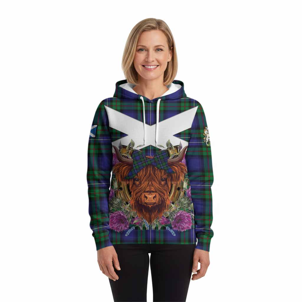 Donnachaidh Tartan Hoodie Scottish Thistle Heilan Coo