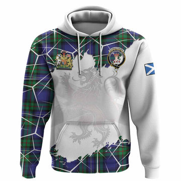 Donnachaidh Tartan Hoodie with Family Crest and Lion Rampant Grunge Style