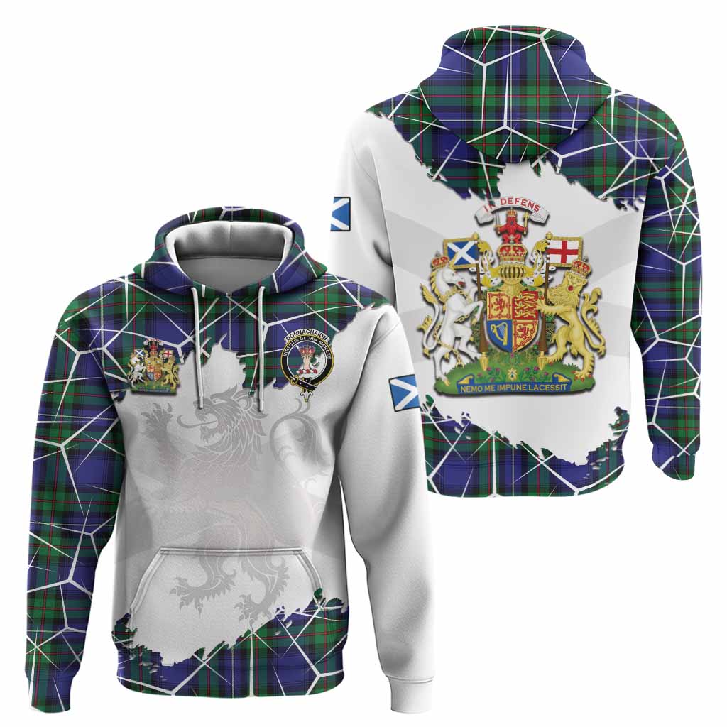 Donnachaidh Tartan Hoodie with Family Crest and Lion Rampant Grunge Style