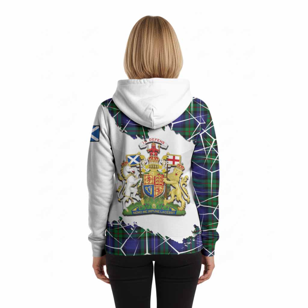 Donnachaidh Tartan Hoodie with Family Crest and Lion Rampant Grunge Style