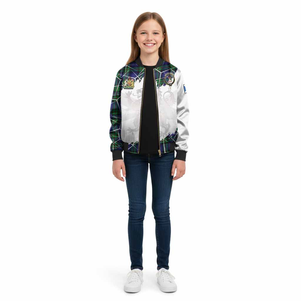 Donnachaidh Tartan Kid Bomber Jacket with Family Crest and Lion Rampant Grunge Style