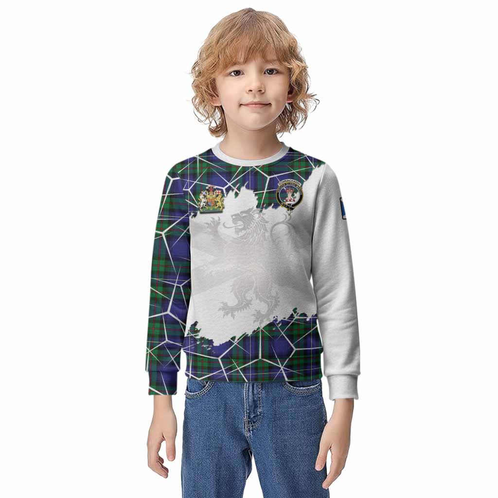 Donnachaidh Tartan Kid Knitted Sweatshirt with Family Crest and Lion Rampant Grunge Style