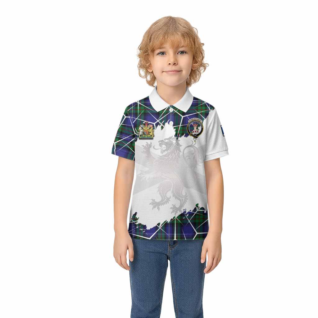 Donnachaidh Tartan Kid Polo Shirt with Family Crest and Lion Rampant Grunge Style