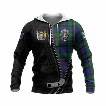 Donnachaidh Tartan Knitted Hoodie New Zealand Pattern Unique Zipper Stylized