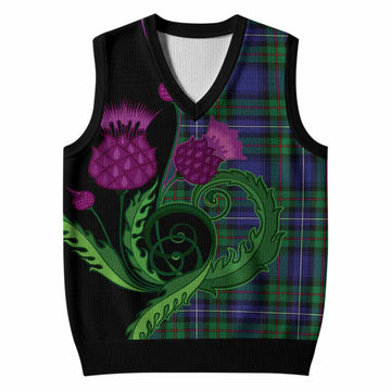 Donnachaidh Tartan Knitted V-Neck Vest Traditional Scottish Thistle