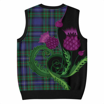 Donnachaidh Tartan Knitted V-Neck Vest Traditional Scottish Thistle