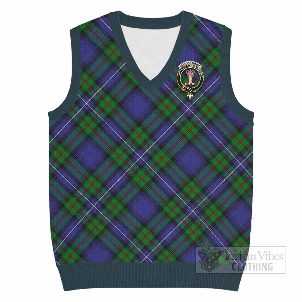 Donnachaidh Tartan Knitted V-Neck Vest with Family Crest Cross Style