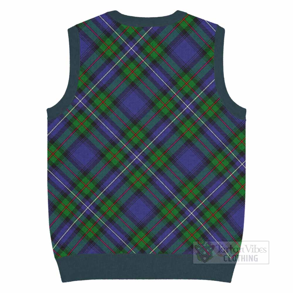 Donnachaidh Tartan Knitted V-Neck Vest with Family Crest Cross Style