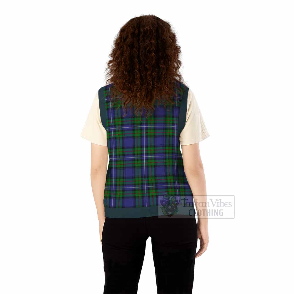 Donnachaidh Tartan Knitted V-Neck Vest with Family Crest - Tartan Vibes Clothing