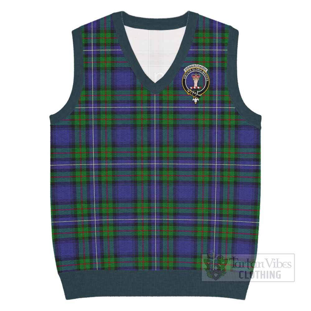 Donnachaidh Tartan Knitted V-Neck Vest with Family Crest - Tartan Vibes Clothing