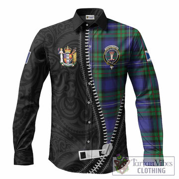 Donnachaidh Tartan Long Sleeve Button Shirts New Zealand Pattern Unique Zipper Stylized