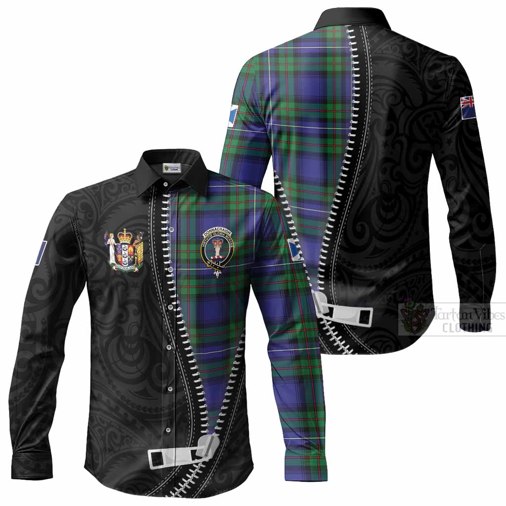 Donnachaidh Tartan Long Sleeve Button Shirts New Zealand Pattern Unique Zipper Stylized