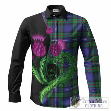 Donnachaidh Tartan Long Sleeve Button Shirts Traditional Scottish Thistle