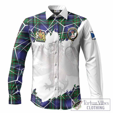 Donnachaidh Tartan Long Sleeve Button Shirts with Family Crest and Lion Rampant Grunge Style
