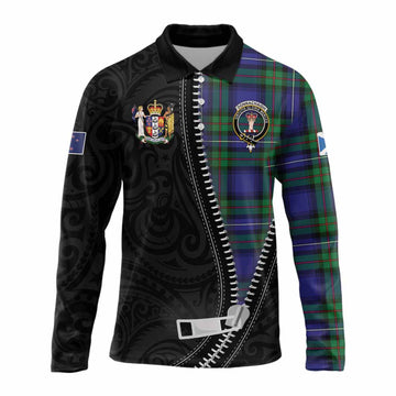 Donnachaidh Tartan Long Sleeve Polo Shirt New Zealand Pattern Unique Zipper Stylized