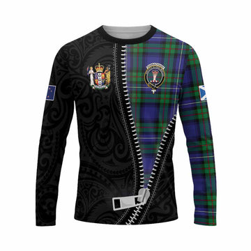 Donnachaidh Tartan Long Sleeve T-Shirt New Zealand Pattern Unique Zipper Stylized