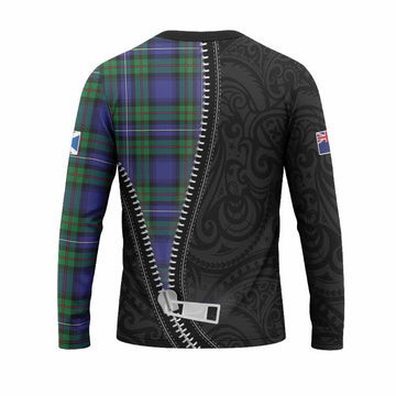 Donnachaidh Tartan Long Sleeve T-Shirt New Zealand Pattern Unique Zipper Stylized