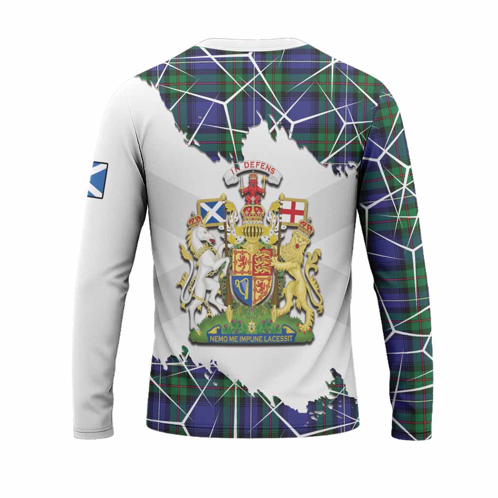 Donnachaidh Tartan Long Sleeve T-Shirt with Family Crest and Lion Rampant Grunge Style