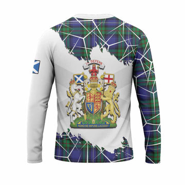 Donnachaidh Tartan Long Sleeve T-Shirt with Family Crest and Lion Rampant Grunge Style