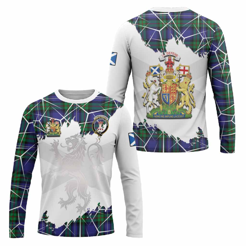Donnachaidh Tartan Long Sleeve T-Shirt with Family Crest and Lion Rampant Grunge Style