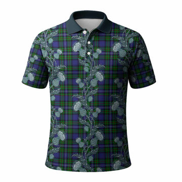Donnachaidh Tartan Polo Shirt Seamless Scottish Thistle Flowers