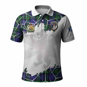 Donnachaidh Tartan Polo Shirt with Family Crest and Lion Rampant Grunge Style