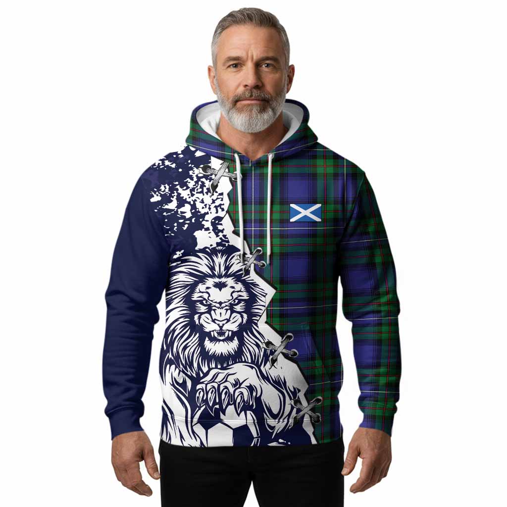 Donnachaidh Tartan Scottish Hoodie Angry Lion With Soccer Ball Style
