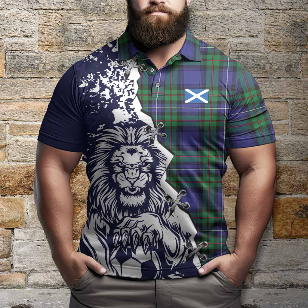 Donnachaidh Tartan Scottish Polo Shirt Angry Lion With Soccer Ball Style
